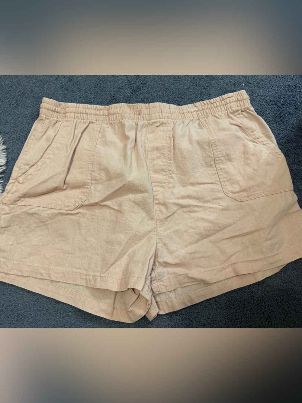 Celebrity Pink High Waist Linen-Blend Shorts in Light Peach